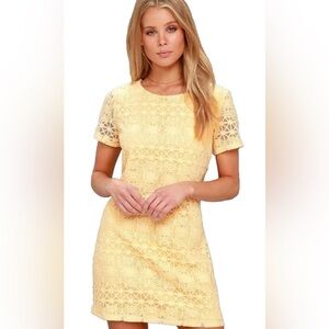 Lulus Love You for Eternity Yellow Lace Short Sleeve Dress